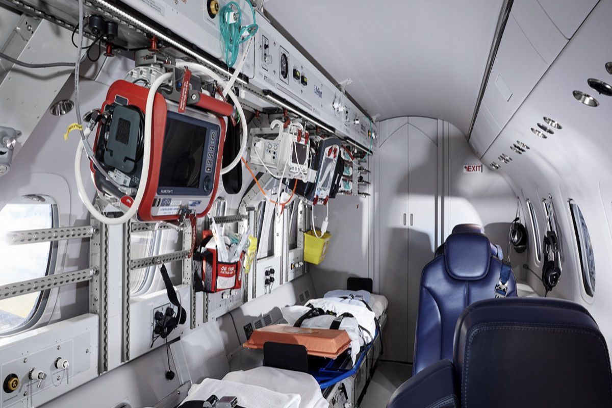 Inside of a fixed winged Air Ambulance aircraft